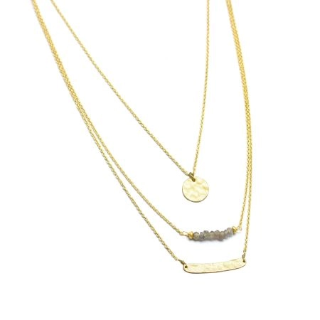Three Layer Necklace,Disc, Bar and Labradorite stone,  Handmade jewelry
